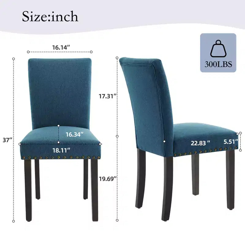 Fabric Upholstered Dining Chairs Set of 2, Modern Parsons Kitchen Chairs with Nailhead Trim and Wood Legs, Padded Accent Chairs