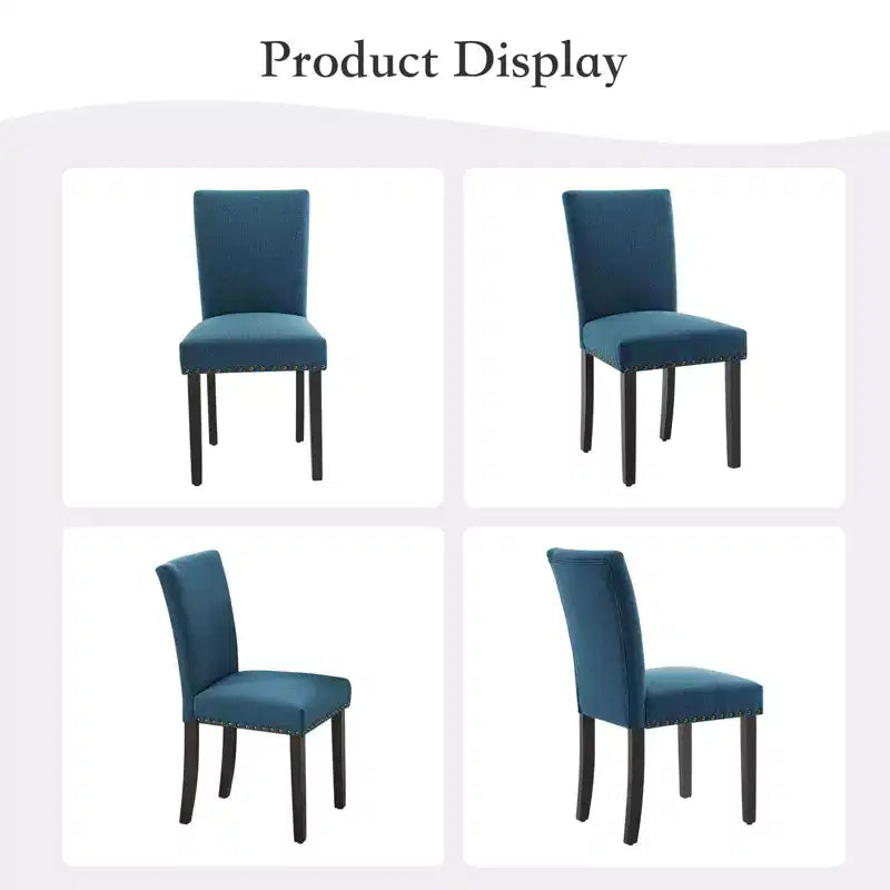 Fabric Upholstered Dining Chairs Set of 2, Modern Parsons Kitchen Chairs with Nailhead Trim and Wood Legs, Padded Accent Chairs