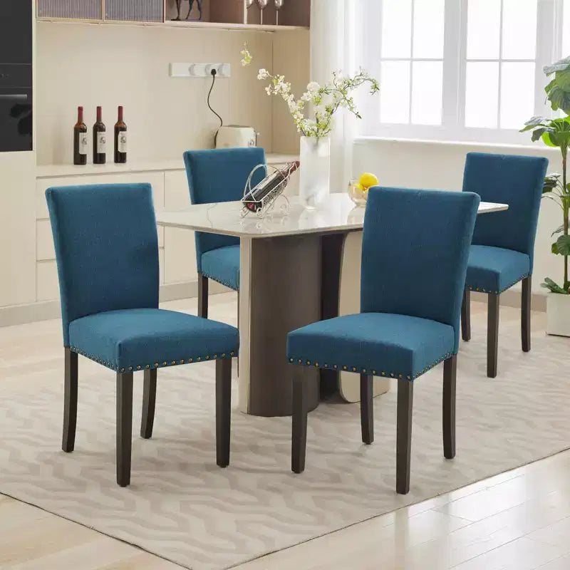 Fabric Upholstered Dining Chairs Set of 2, Modern Parsons Kitchen Chairs with Nailhead Trim and Wood Legs, Padded Accent Chairs