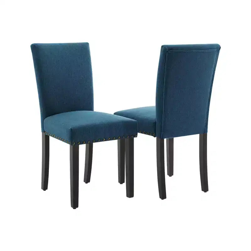 Fabric Upholstered Dining Chairs Set of 2, Modern Parsons Kitchen Chairs with Nailhead Trim and Wood Legs, Padded Accent Chairs