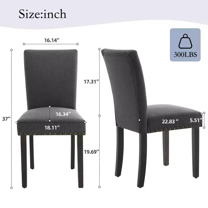 Fabric Upholstered Dining Chairs Set of 2, Modern Parsons Kitchen Chairs with Nailhead Trim and Wood Legs, Padded Accent Chairs