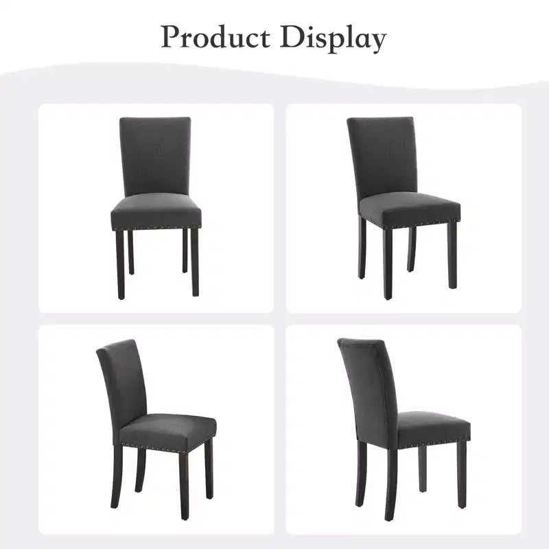 Fabric Upholstered Dining Chairs Set of 2, Modern Parsons Kitchen Chairs with Nailhead Trim and Wood Legs, Padded Accent Chairs