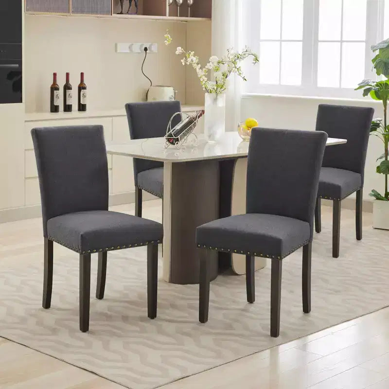 Fabric Upholstered Dining Chairs Set of 2, Modern Parsons Kitchen Chairs with Nailhead Trim and Wood Legs, Padded Accent Chairs