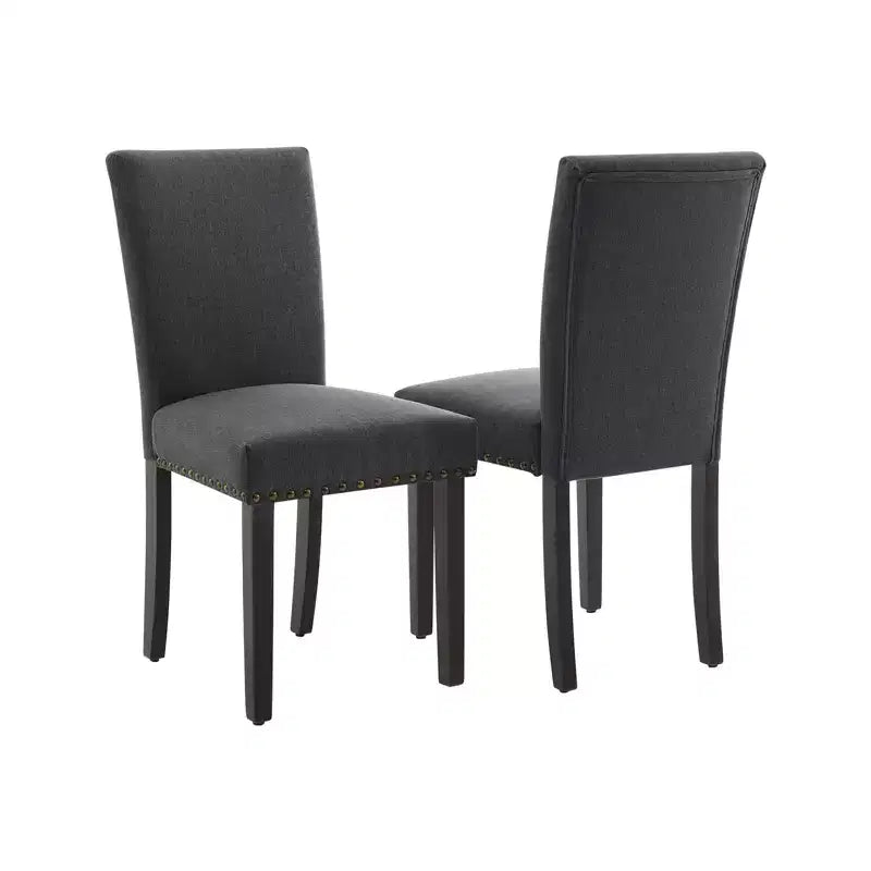 Fabric Upholstered Dining Chairs Set of 2, Modern Parsons Kitchen Chairs with Nailhead Trim and Wood Legs, Padded Accent Chairs