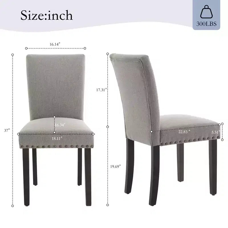 Fabric Upholstered Dining Chairs Set of 2, Modern Parsons Kitchen Chairs with Nailhead Trim and Wood Legs, Padded Accent Chairs