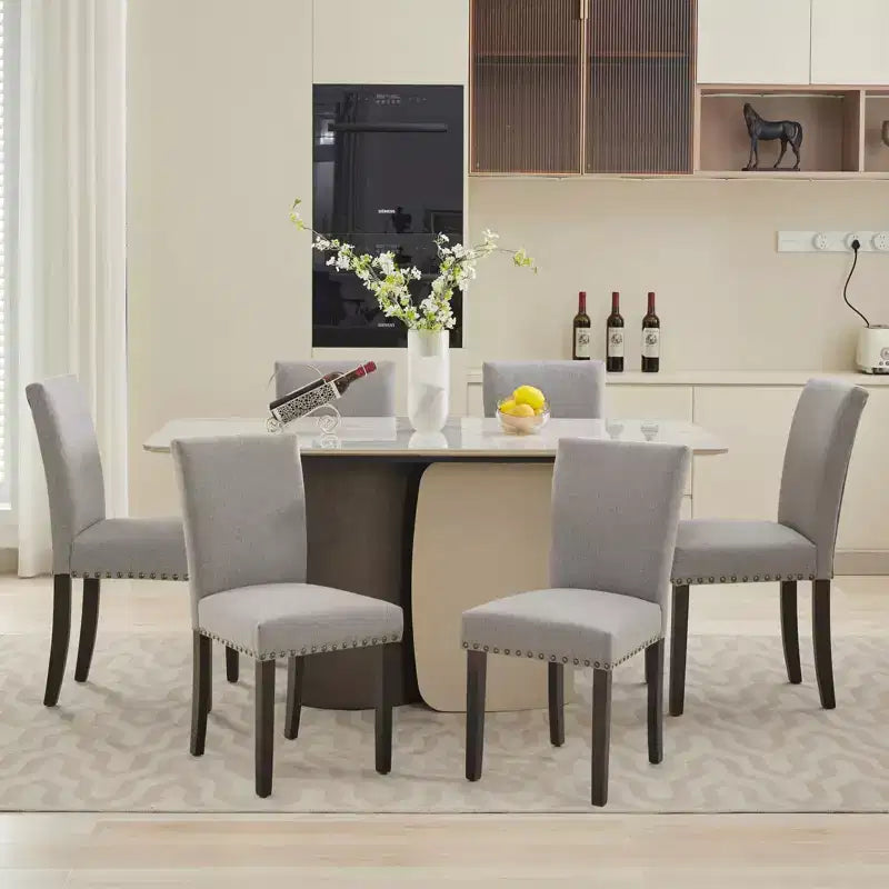 Fabric Upholstered Dining Chairs Set of 2, Modern Parsons Kitchen Chairs with Nailhead Trim and Wood Legs, Padded Accent Chairs