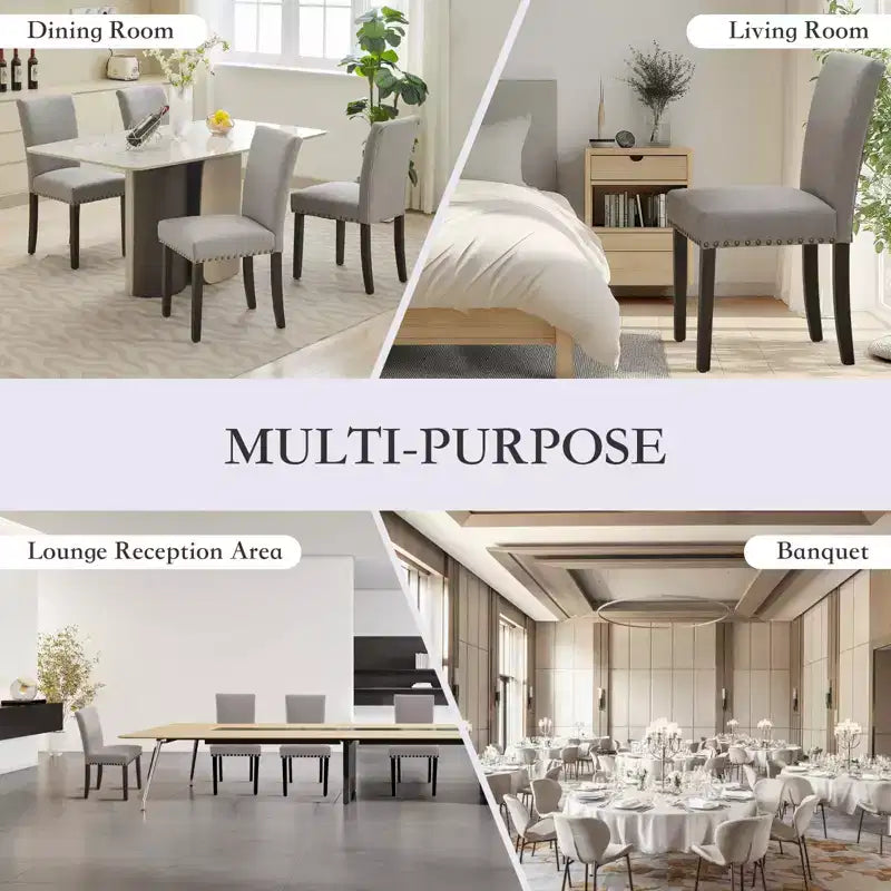Fabric Upholstered Dining Chairs Set of 2, Modern Parsons Kitchen Chairs with Nailhead Trim and Wood Legs, Padded Accent Chairs