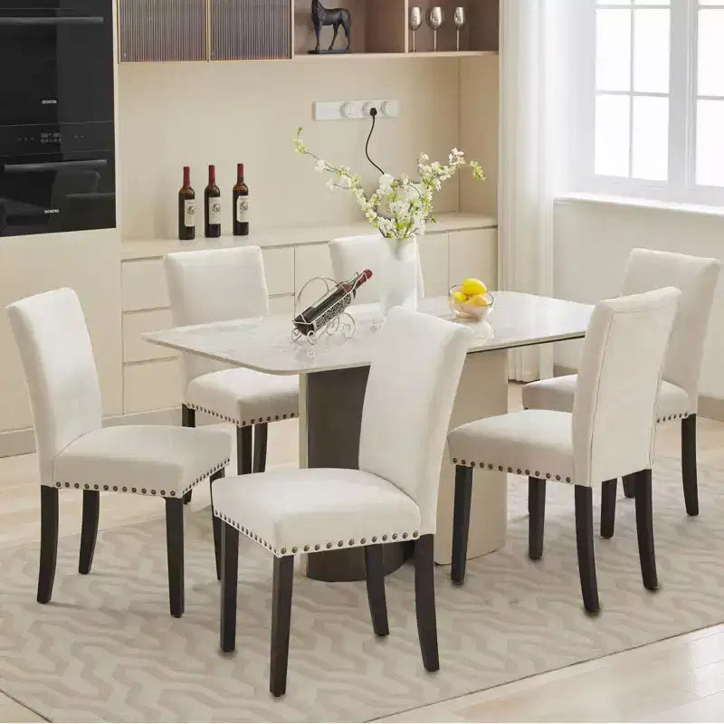 Fabric Upholstered Dining Chairs Set of 2, Modern Parsons Kitchen Chairs with Nailhead Trim and Wood Legs, Padded Accent Chairs
