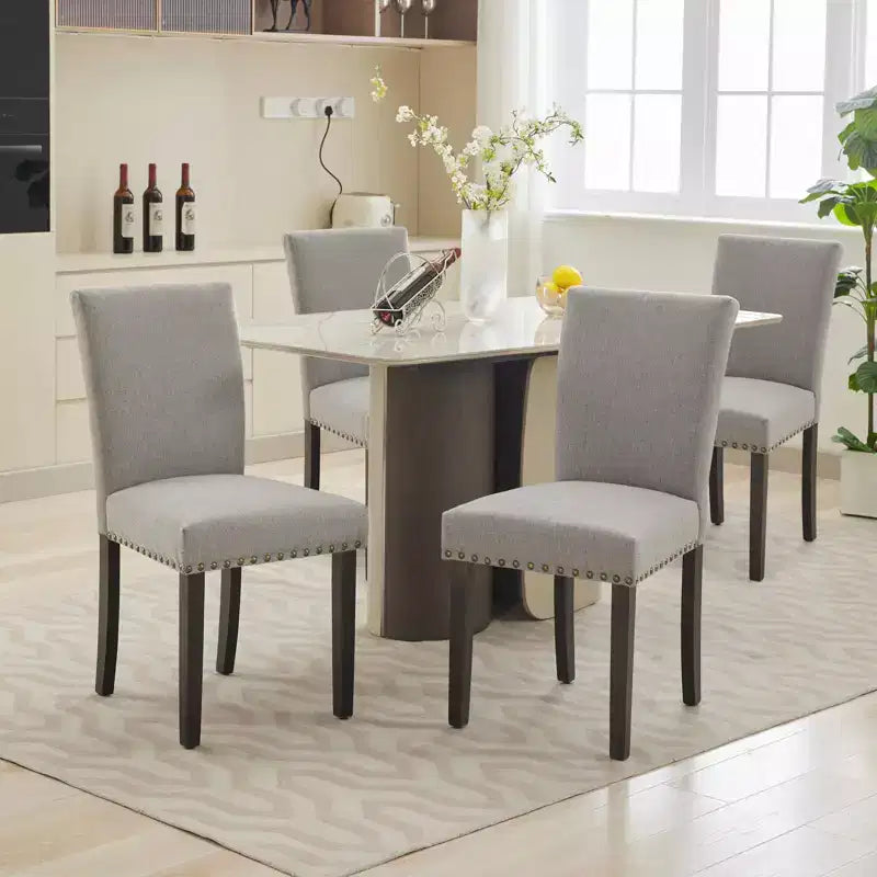 Fabric Upholstered Dining Chairs Set of 2, Modern Parsons Kitchen Chairs with Nailhead Trim and Wood Legs, Padded Accent Chairs