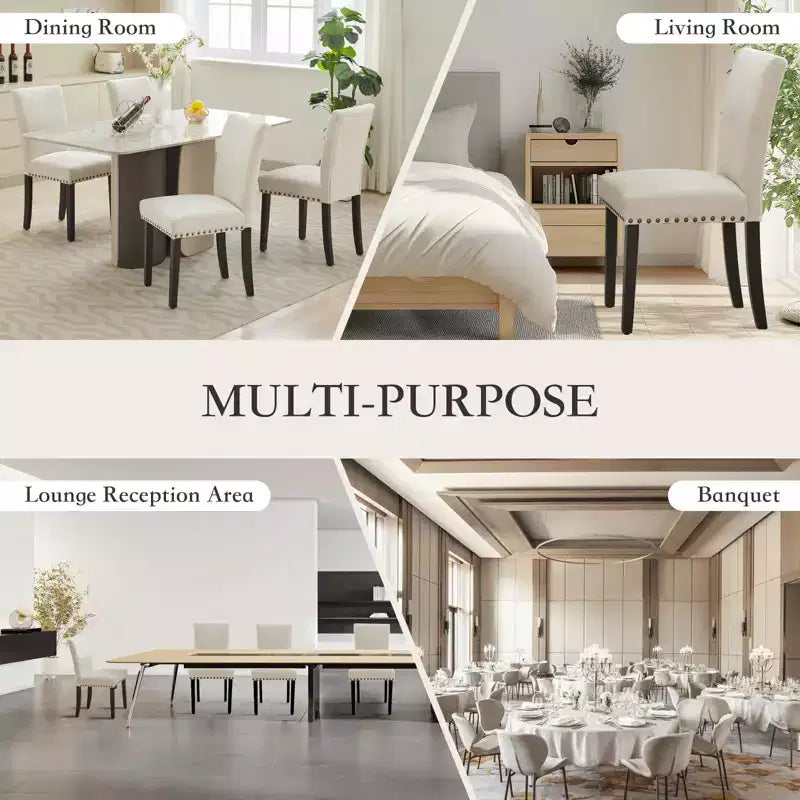 Fabric Upholstered Dining Chairs Set of 2, Modern Parsons Kitchen Chairs with Nailhead Trim and Wood Legs, Padded Accent Chairs