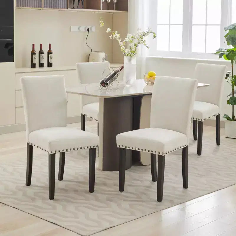 Fabric Upholstered Dining Chairs Set of 2, Modern Parsons Kitchen Chairs with Nailhead Trim and Wood Legs, Padded Accent Chairs