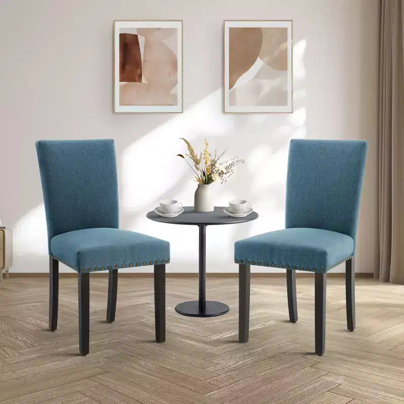Fabric Upholstered Dining Chairs Set of 2, Modern Parsons Kitchen Chairs with Nailhead Trim and Wood Legs, Padded Accent Chairs