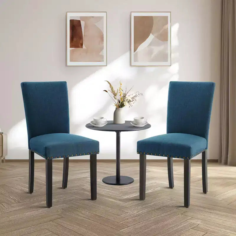 Fabric Upholstered Dining Chairs Set of 2, Modern Parsons Kitchen Chairs with Nailhead Trim and Wood Legs, Padded Accent Chairs