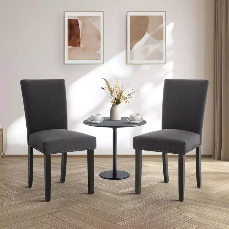 Fabric Upholstered Dining Chairs Set of 2, Modern Parsons Kitchen Chairs with Nailhead Trim and Wood Legs, Padded Accent Chairs