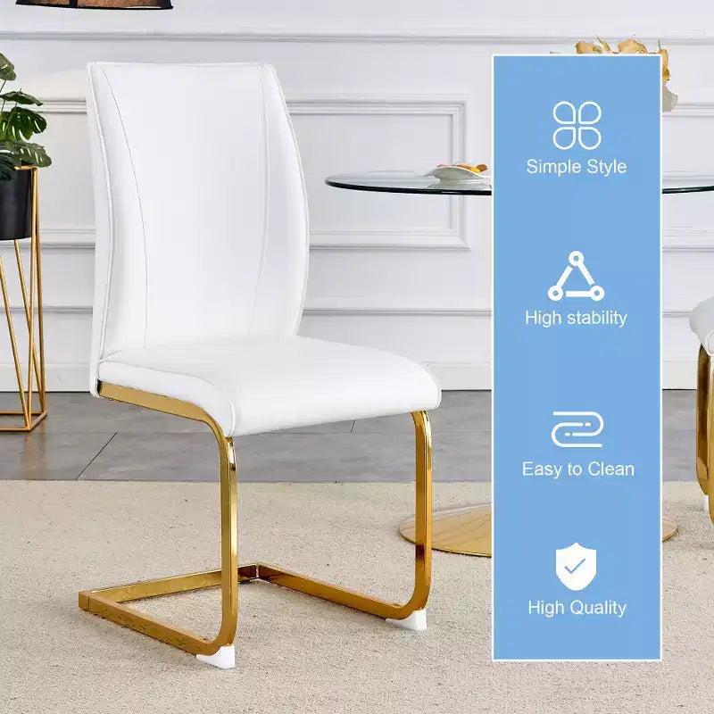 Zeus & Ruta Luxury Minimalist Arch Dining Chairs Set of 2 with PU Material , High Resilience and Gold Metal Legs