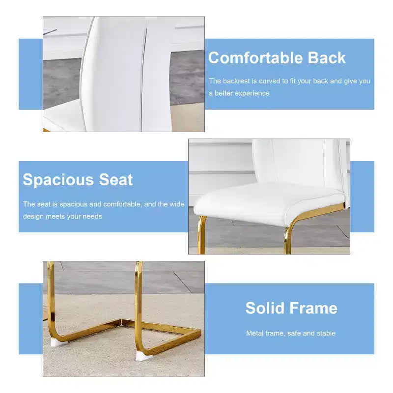 Zeus & Ruta Luxury Minimalist Arch Dining Chairs Set of 2 with PU Material , High Resilience and Gold Metal Legs