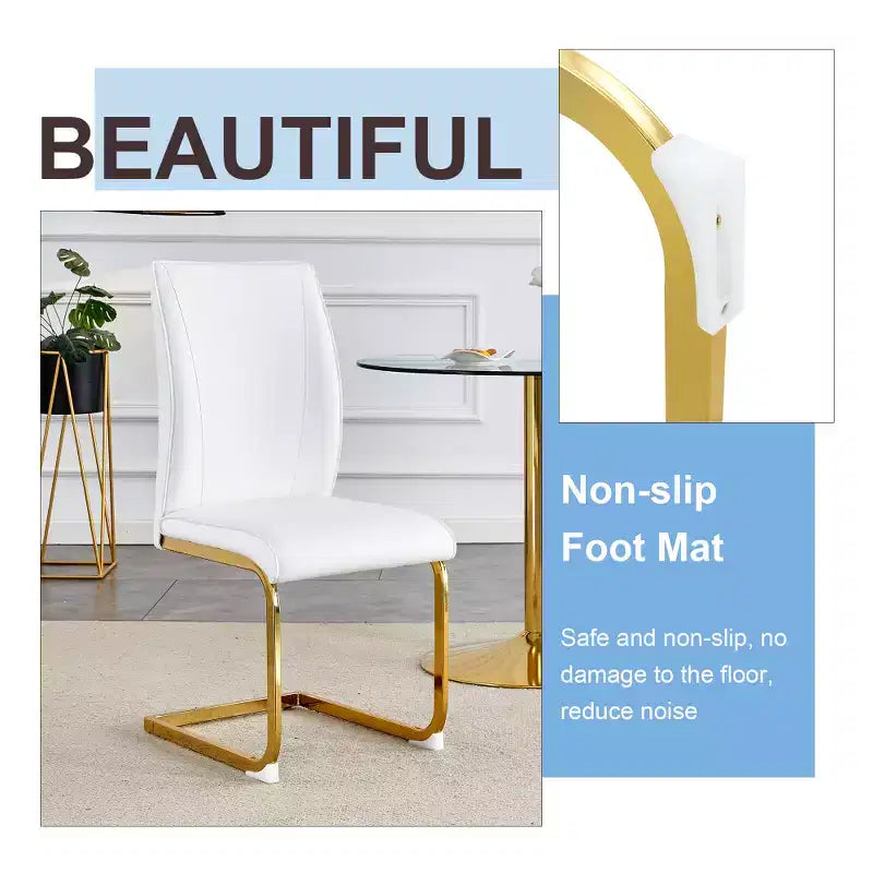 Zeus & Ruta Luxury Minimalist Arch Dining Chairs Set of 2 with PU Material , High Resilience and Gold Metal Legs