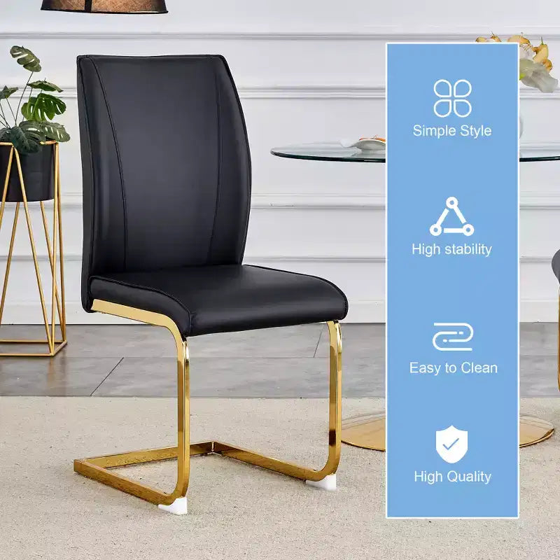 Zeus & Ruta Luxury Minimalist Arch Dining Chairs Set of 2 with PU Material , High Resilience and Gold Metal Legs