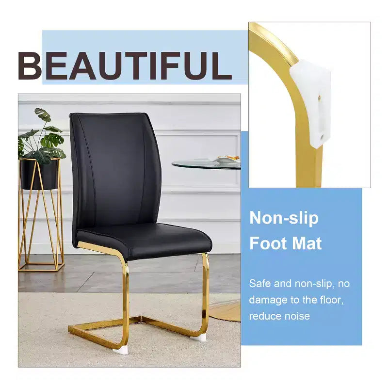 Zeus & Ruta Luxury Minimalist Arch Dining Chairs Set of 2 with PU Material , High Resilience and Gold Metal Legs