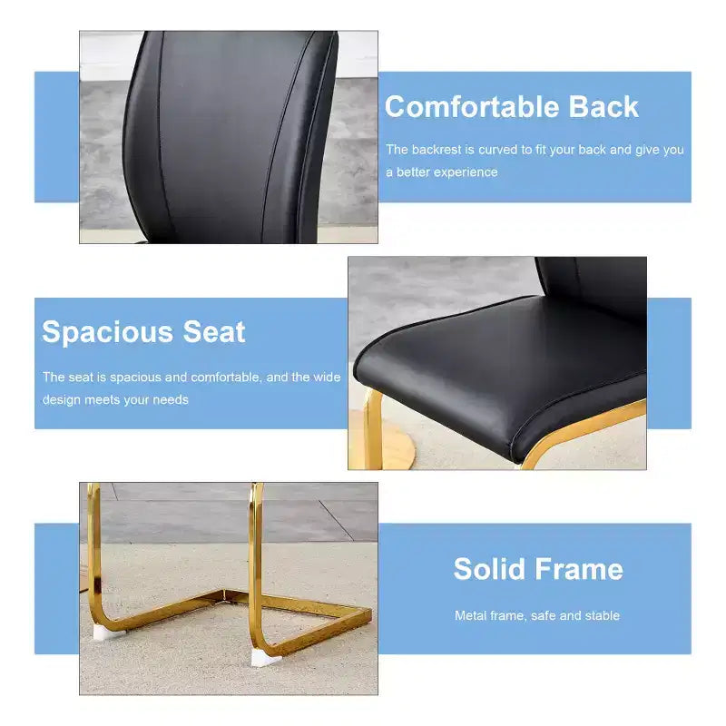Zeus & Ruta Luxury Minimalist Arch Dining Chairs Set of 2 with PU Material , High Resilience and Gold Metal Legs