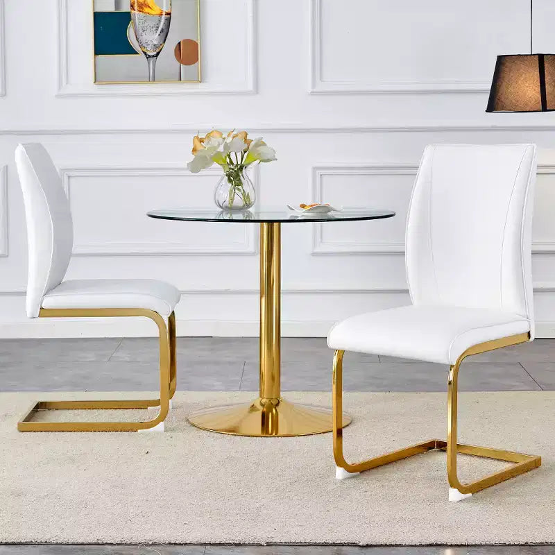 Zeus & Ruta Luxury Minimalist Arch Dining Chairs Set of 2 with PU Material , High Resilience and Gold Metal Legs