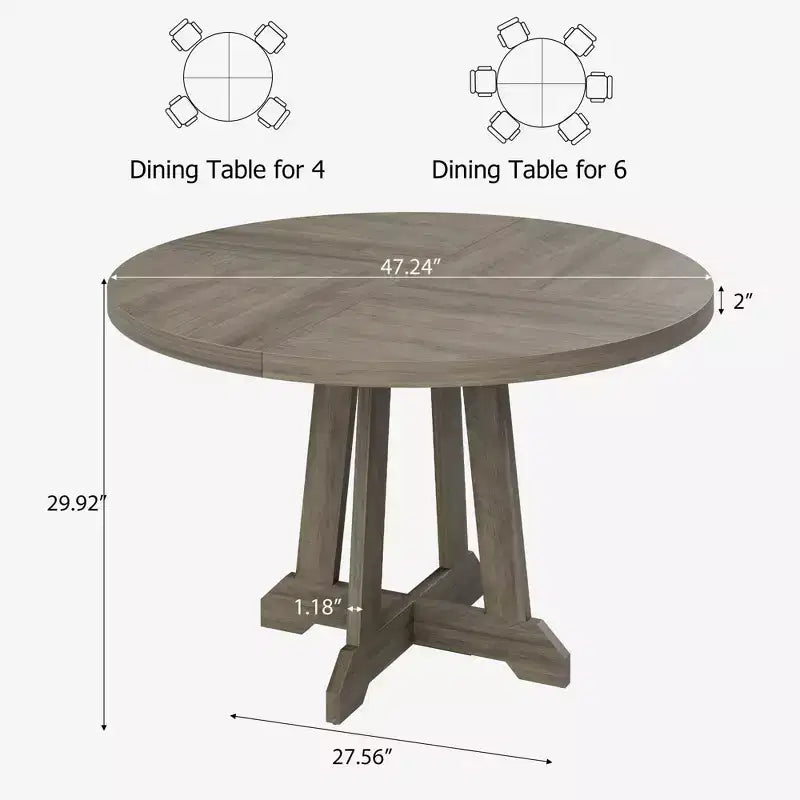 Table à manger ronde GustoWave de 47 pouces pour 4 personnes