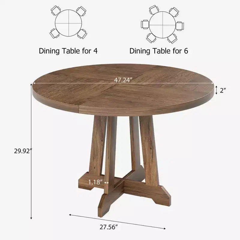 Table à manger ronde GustoWave de 47 pouces pour 4 personnes