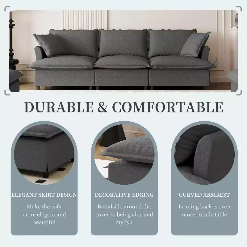 Module de canapé 3 places en chenille 94x35 pour sectionnel modulable, canapé nuage avec assise large et coussins décoratifs