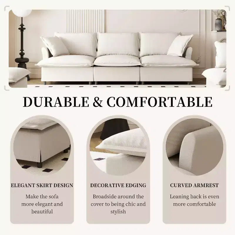 Module de canapé 3 places en chenille 94x35 pour sectionnel modulable, canapé nuage avec assise large et coussins décoratifs