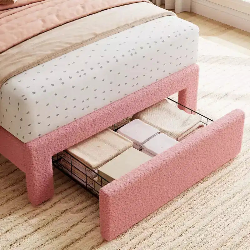 Twin Bed Frame with Storage Drawer and Headboard, Velvet Upholstered Twin Platform Bed Frame for Girls