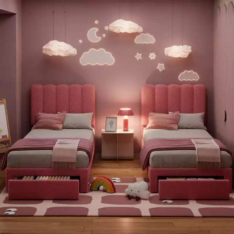 Twin Bed Frame with Storage Drawer and Headboard, Velvet Upholstered Twin Platform Bed Frame for Girls