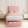 Twin Bed Frame with Storage Drawer and Headboard, Velvet Upholstered Twin Platform Bed Frame for Girls