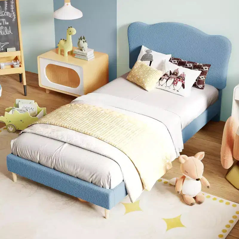 Cadre de lit plateforme rembourré avec tête de lit réglable, support de lattes en bois solides, mobilier de lit moderne pour enfants, aucun sommier tapissier requis