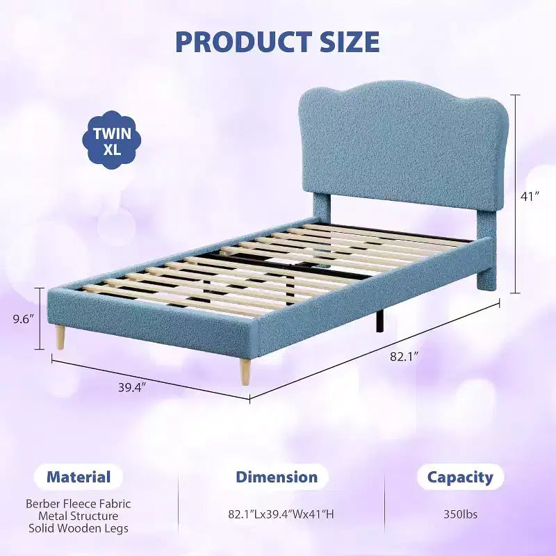 Cadre de lit plateforme rembourré avec tête de lit réglable, support de lattes en bois solides, mobilier de lit moderne pour enfants, aucun sommier tapissier requis