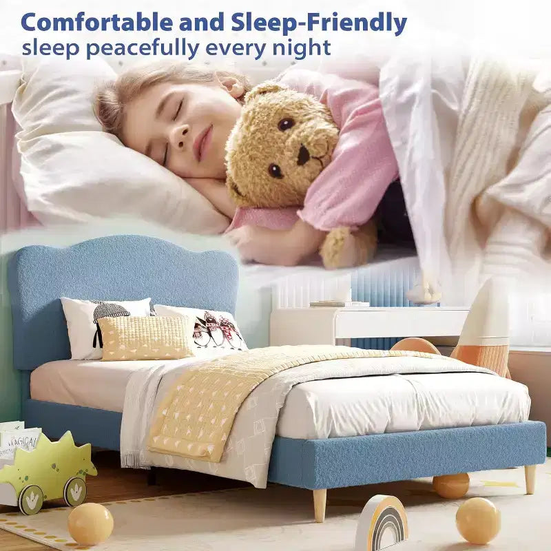 Cadre de lit plateforme rembourré avec tête de lit réglable, support de lattes en bois solides, mobilier de lit moderne pour enfants, aucun sommier tapissier requis
