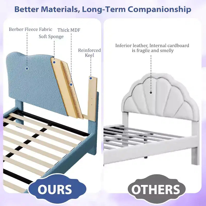 Cadre de lit plateforme rembourré avec tête de lit réglable, support de lattes en bois solides, mobilier de lit moderne pour enfants, aucun sommier tapissier requis