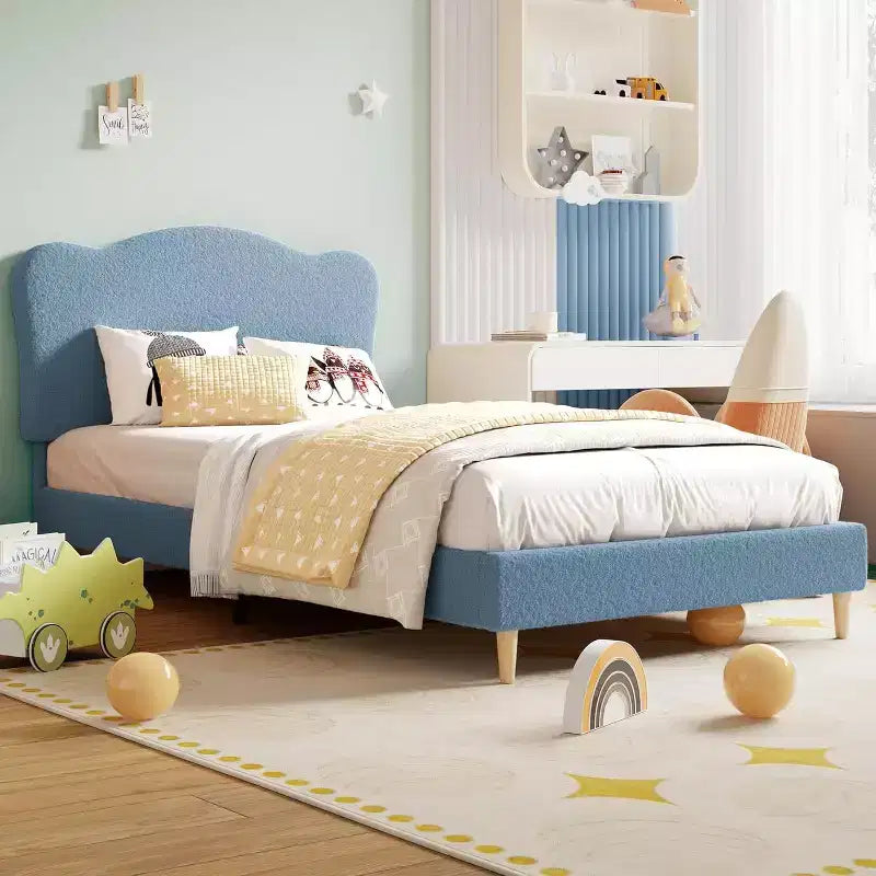 Cadre de lit plateforme rembourré avec tête de lit réglable, support de lattes en bois solides, mobilier de lit moderne pour enfants, aucun sommier tapissier requis