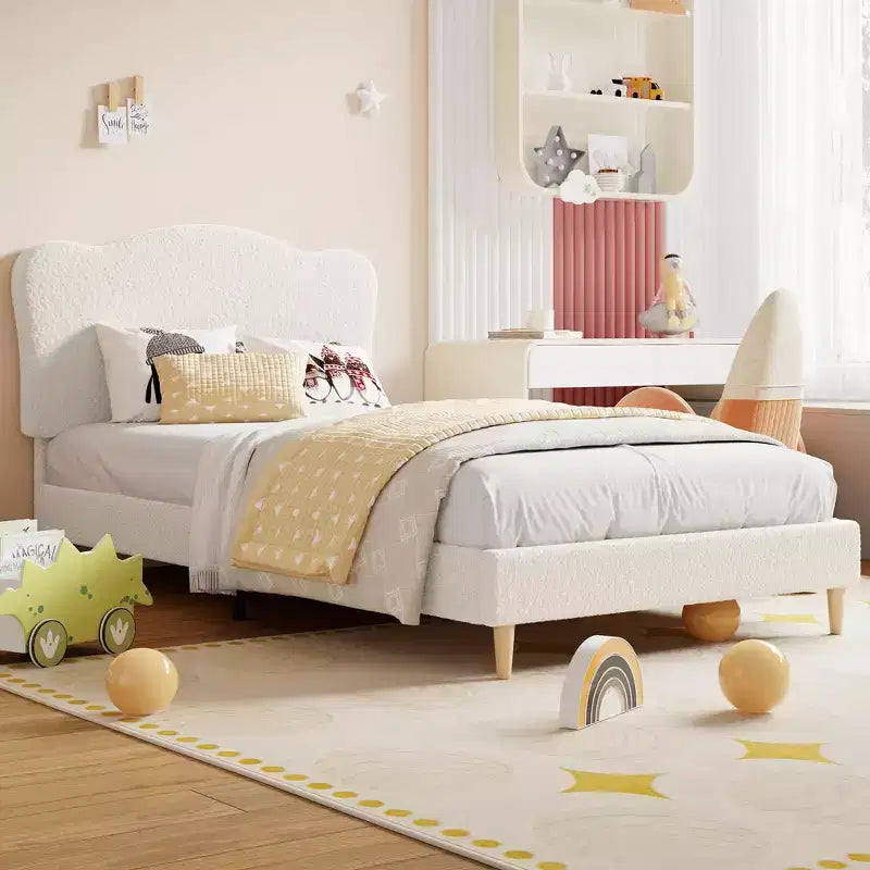 Cadre de lit plateforme rembourré avec tête de lit réglable, support de lattes en bois solides, mobilier de lit moderne pour enfants, aucun sommier tapissier requis