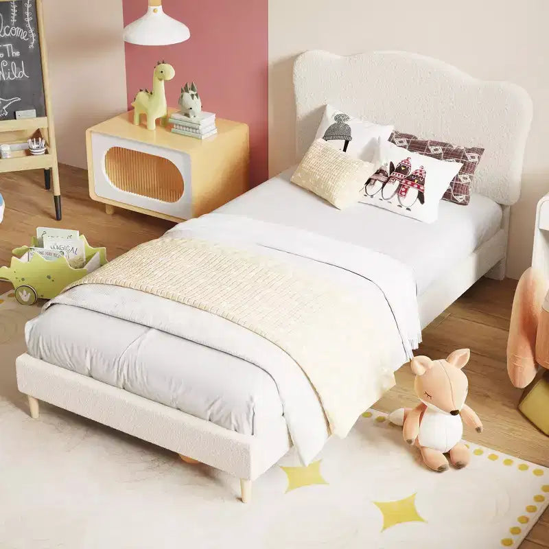 Cadre de lit plateforme rembourré avec tête de lit réglable, support de lattes en bois solides, mobilier de lit moderne pour enfants, aucun sommier tapissier requis