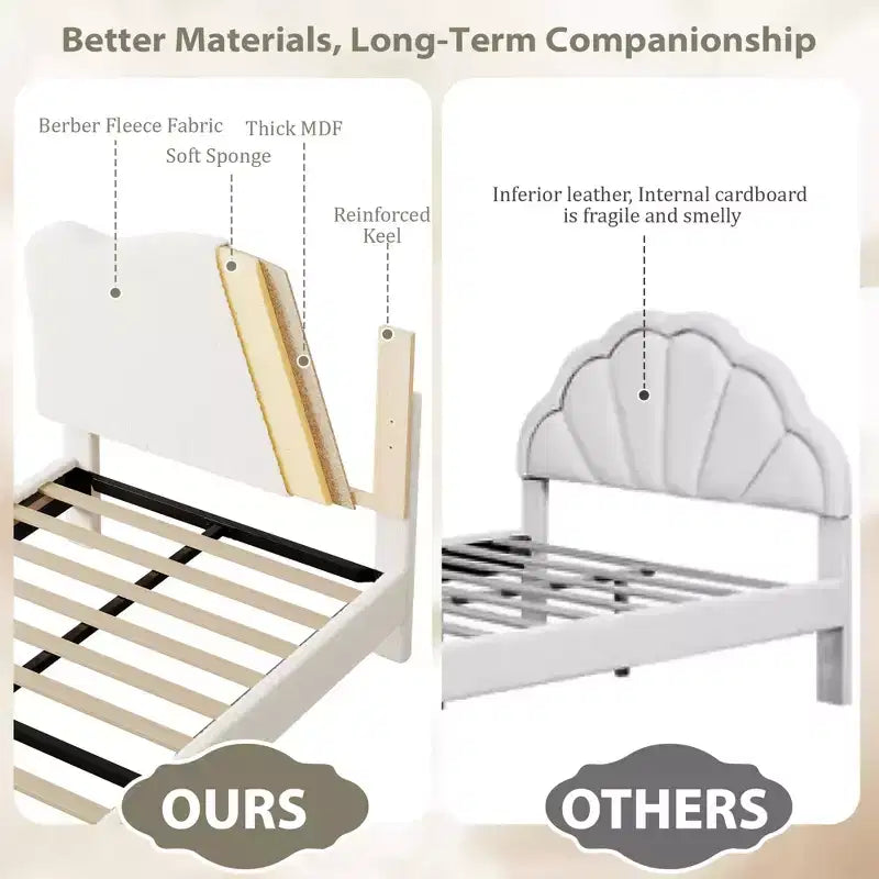 Cadre de lit plateforme rembourré avec tête de lit réglable, support de lattes en bois solides, mobilier de lit moderne pour enfants, aucun sommier tapissier requis