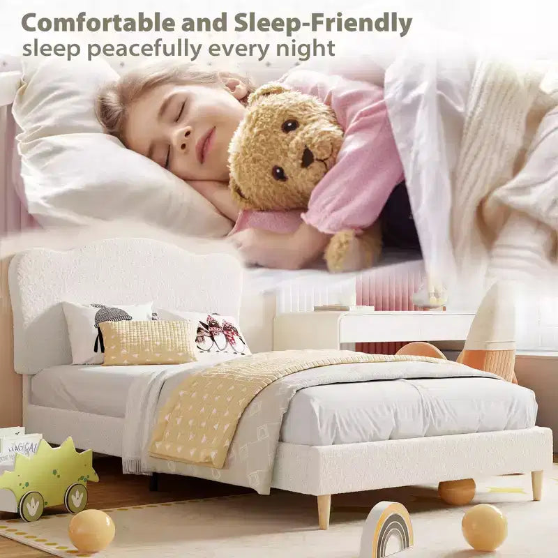 Cadre de lit plateforme rembourré avec tête de lit réglable, support de lattes en bois solides, mobilier de lit moderne pour enfants, aucun sommier tapissier requis