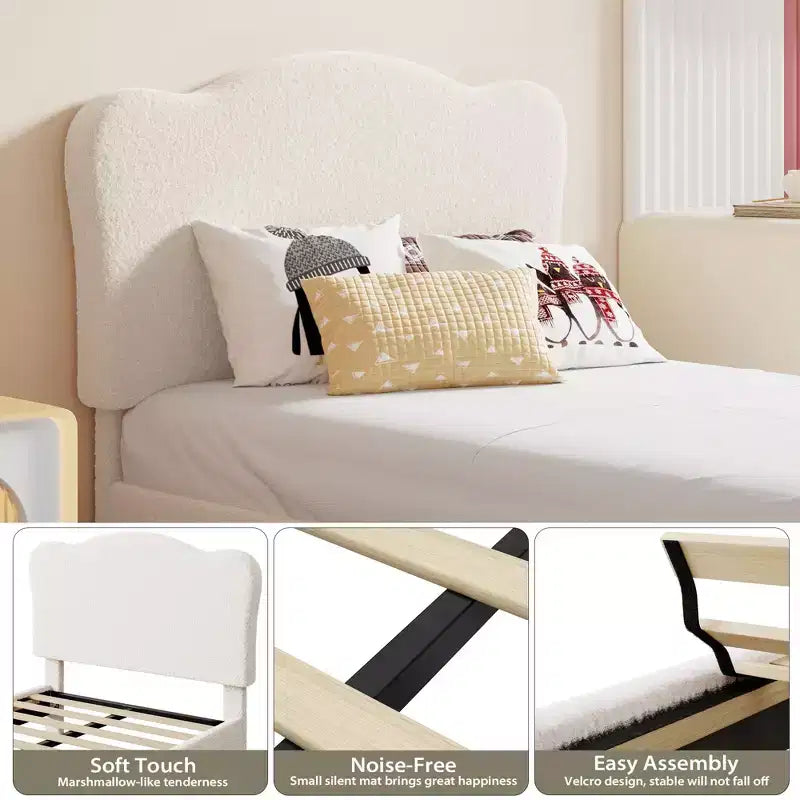 Cadre de lit plateforme rembourré avec tête de lit réglable, support de lattes en bois solides, mobilier de lit moderne pour enfants, aucun sommier tapissier requis
