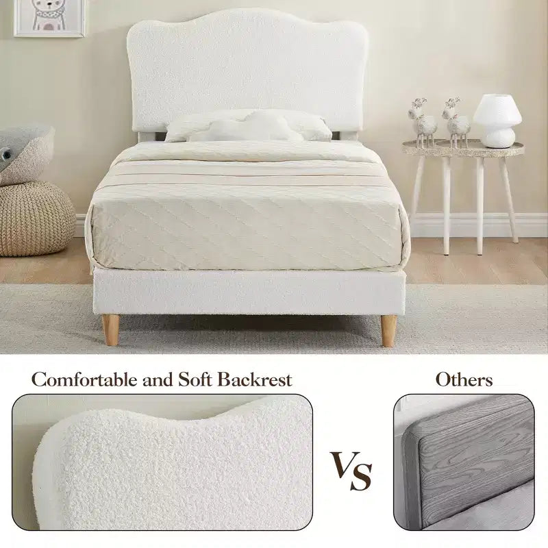 Cadre de lit plateforme rembourré avec tête de lit réglable, support de lattes en bois solides, mobilier de lit moderne pour enfants, aucun sommier tapissier requis