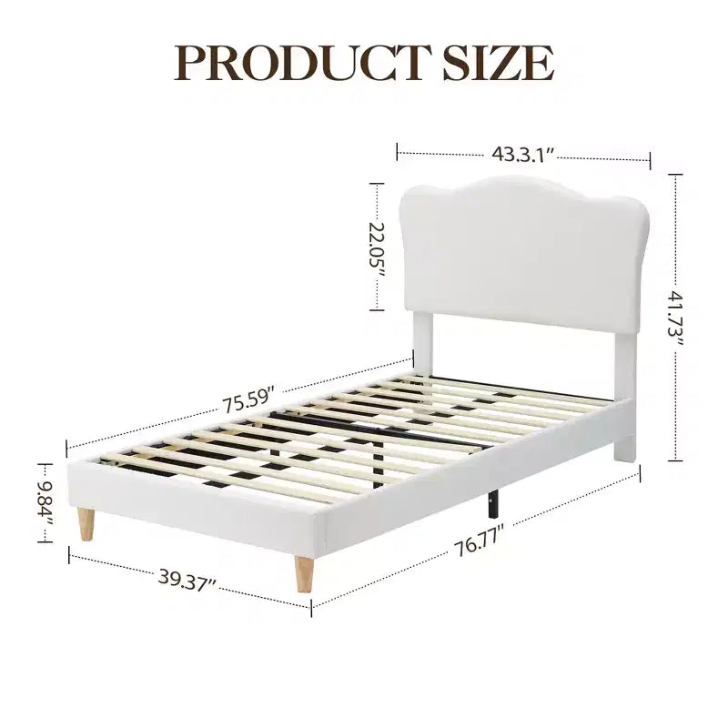 Cadre de lit plateforme rembourré avec tête de lit réglable, support de lattes en bois solides, mobilier de lit moderne pour enfants, aucun sommier tapissier requis