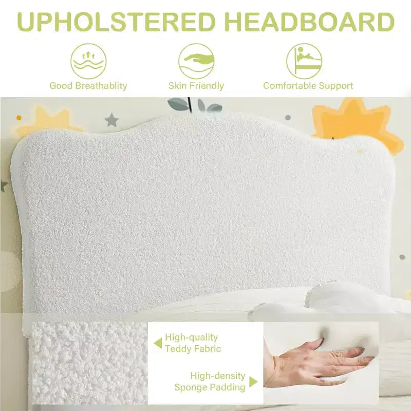 Cadre de lit plateforme rembourré avec tête de lit réglable, support de lattes en bois solides, mobilier de lit moderne pour enfants, aucun sommier tapissier requis