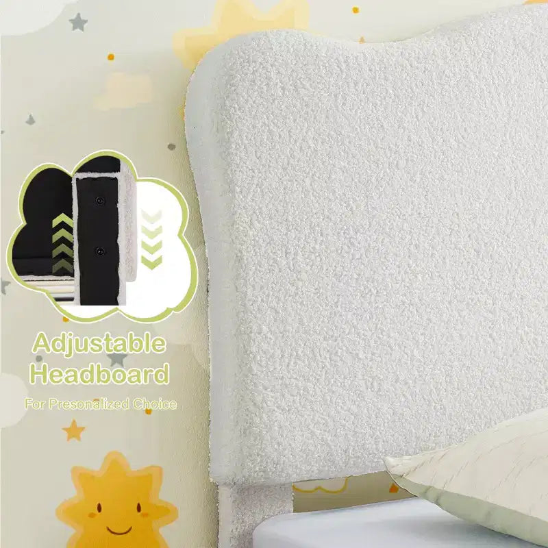 Cadre de lit plateforme rembourré avec tête de lit réglable, support de lattes en bois solides, mobilier de lit moderne pour enfants, aucun sommier tapissier requis