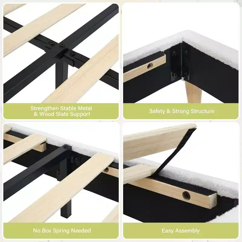 Cadre de lit plateforme rembourré avec tête de lit réglable, support de lattes en bois solides, mobilier de lit moderne pour enfants, aucun sommier tapissier requis