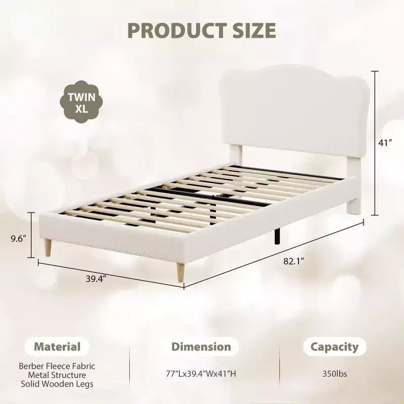 Cadre de lit plateforme rembourré avec tête de lit réglable, support de lattes en bois solides, mobilier de lit moderne pour enfants, aucun sommier tapissier requis