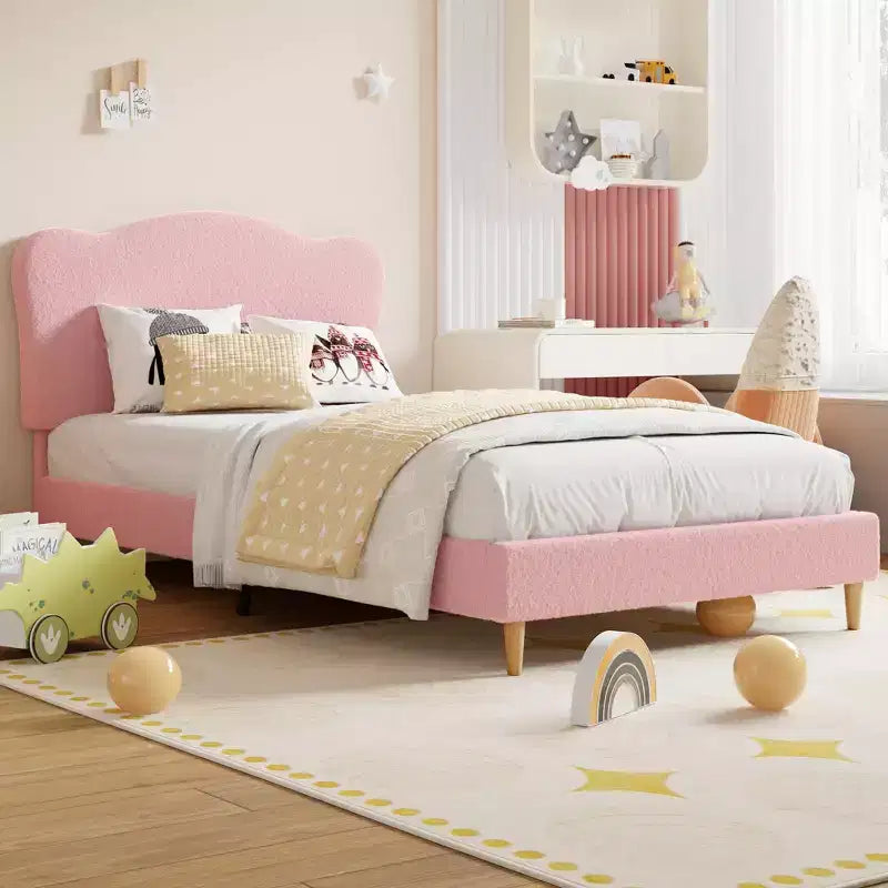 Cadre de lit plateforme rembourré avec tête de lit réglable, support de lattes en bois solides, mobilier de lit moderne pour enfants, aucun sommier tapissier requis