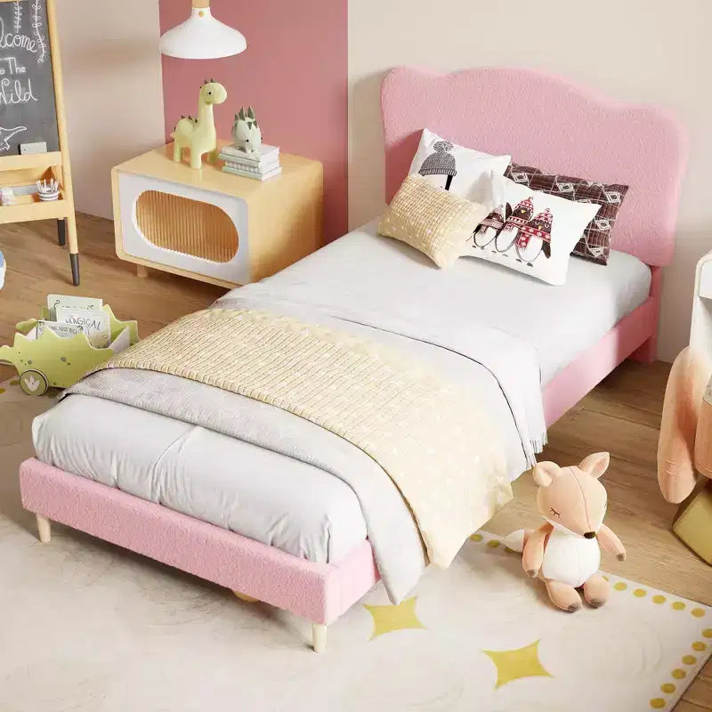 Cadre de lit plateforme rembourré avec tête de lit réglable, support de lattes en bois solides, mobilier de lit moderne pour enfants, aucun sommier tapissier requis